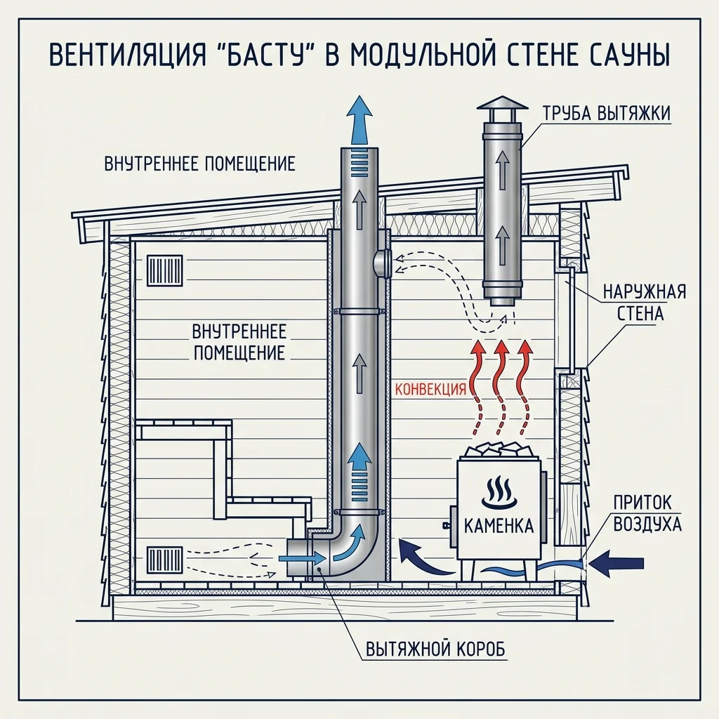 Схема приточно-вытяжной вентиляции Басту из нержавеющей стали